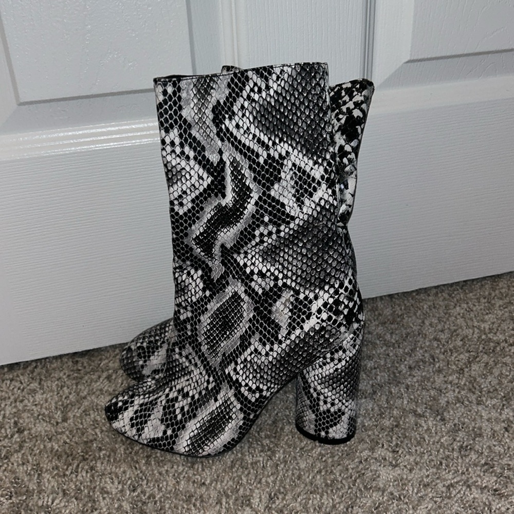 Public Desire black white snakeskin print heel boots size 6.5